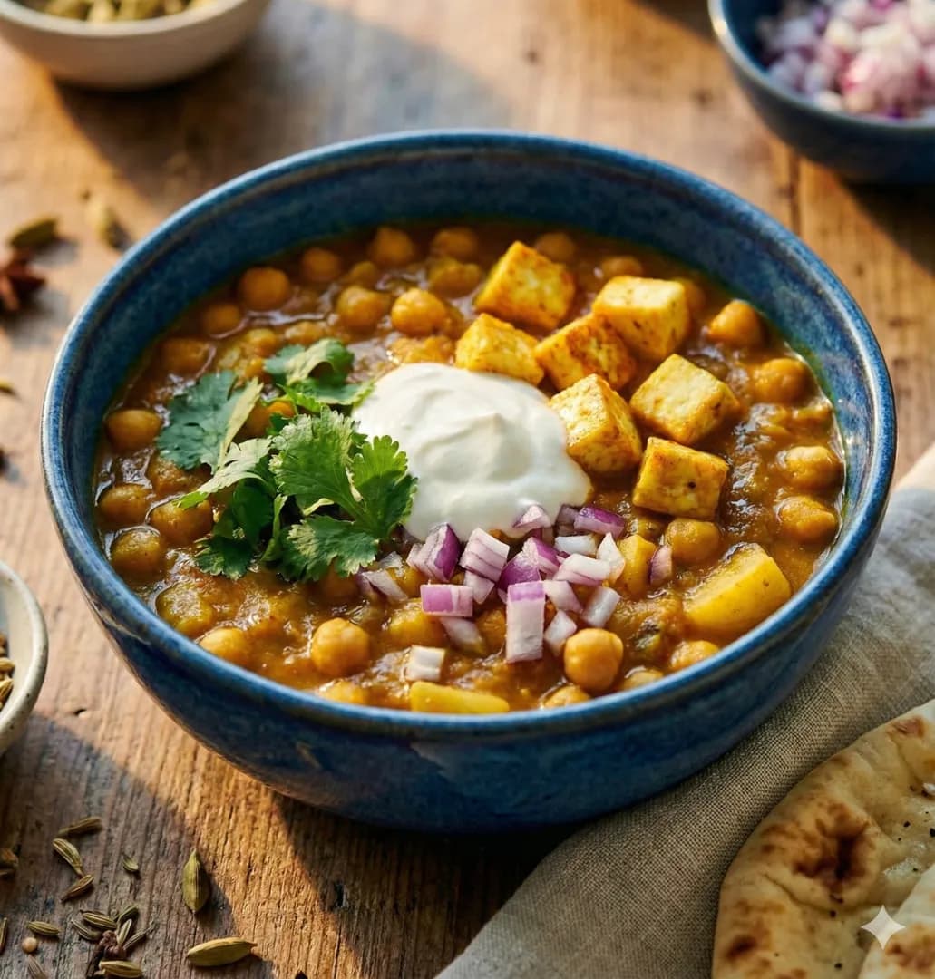 Aloo Sabzi (Curry de pommes de terre, pois chiches et paneer)